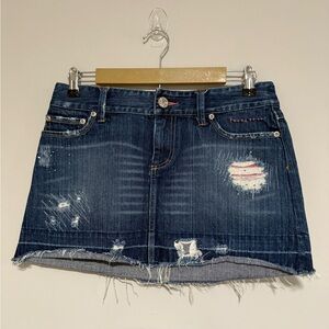 Vintage Y2K American Eagle Distressed Bedazzled Denim Micro Mini Skirt Size 6